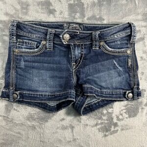 Silver Jeans Co Womens Size 27 Blue Denim Distressed Cuffed Shorts Booty